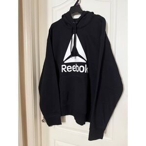 Reebok Mens Black Delta Logo Hoodie Sweatshirt Size 2XL Fleece Lined‎